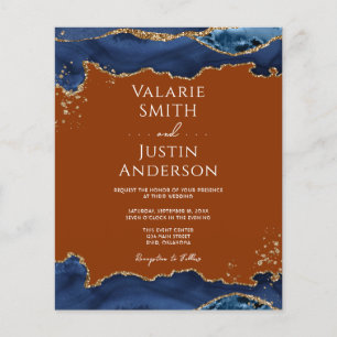 Navy Blue Agate Burnt Orange Wedding Flyer