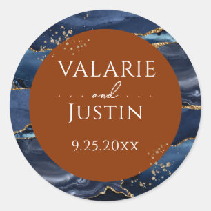 Navy Blue Agate Burnt Orange Wedding Sticker
