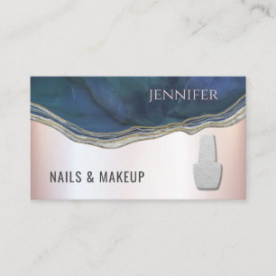 Navy blue agate geode chic metallic soft pink nail business card