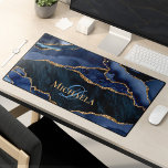 Navy Blue Agate Geode Gold Glitter Monogram  Desk Mat<br><div class="desc">Whether you're a busy professional,  a creative artist,  or a dedicated student,  this modern elegant monogram navy blue and gold glitter agate geode desk mat is the perfect accessory for your desk or workspace,  as well as a unique stylish gift for all occasions.</div>