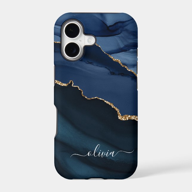 Navy Blue Agate Geode Gold Monogram (Back)