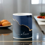 Navy Blue Agate Geode Gold Monogram Coffee Mug<br><div class="desc">Navy Blue and Gold Foil Agate Geode Monogram Beautiful Elegant Script Name Coffee Cup. This makes the perfect sweet 16, 13th, 15th, 16th, 18th, 21st, 30th, 40th, 50th, 60th, 70th, 80th, 90th, 100th birthday, wedding, bridal shower, anniversary, baby shower, graduation or bachelorette party gift for someone decorating her room in...</div>