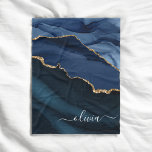 Navy Blue Agate Geode Gold Monogram Fleece Blanket<br><div class="desc">Navy Blue and Gold Foil Agate Geode Monogram Beautiful Elegant Script Name Sherpa Blanket. This makes the perfect sweet 16, 13th, 15th, 16th, 18th, 21st, 30th, 40th, 50th, 60th, 70th, 80th, 90th, 100th birthday, wedding, bridal shower, anniversary, baby shower, graduation or bachelorette party gift for someone decorating her room in...</div>