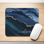 Navy Blue Agate Geode Gold Monogram Mouse Mat<br><div class="desc">Navy Blue and Gold Foil Agate Geode Monogram Beautiful Elegant Script Name Mousepad (mouse pad). This makes the perfect sweet 16, 13th, 15th, 16th, 18th, 21st, 30th, 40th, 50th, 60th, 70th, 80th, 90th, 100th birthday, wedding, bridal shower, anniversary, back to school, baby shower, graduation or bachelorette party gift for someone...</div>