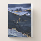 Navy Blue Agate Geode Gold Script Monogram