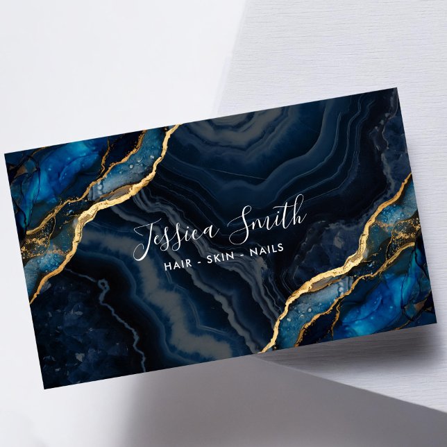 Navy Blue Agate Gold Glitter Business Card (Creator Uploaded)