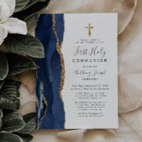 Navy Blue Agate Gold Glitter First Holy Communion
