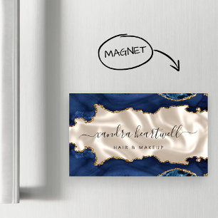Navy Blue Agate Gold Glitter Ivory Luxury Magnetic Business Card