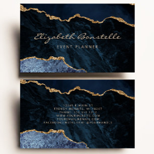 Navy Blue Agate Gold Glitter Luxury Business Card