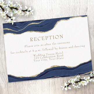 Navy Blue Agate Gold Glitter Wedding Reception Enc Enclosure Card