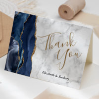 Navy Blue Agate Gold Grey Marble Wedding Thank You