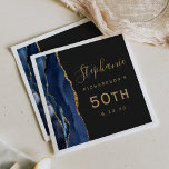 Navy Blue Agate Gold Script Dark 50th Birthday Napkin<br><div class="desc">These elegant modern 50th birthday party napkins feature a navy blue watercolor agate design trimmed with faux gold glitter. Easily customise the text in gold-coloured handwriting script and copperplate font on an off-black background.</div>