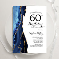 Navy Blue Agate Gold White 60th Birthday