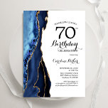 Navy Blue Agate Gold White 70th Birthday Invitation<br><div class="desc">Navy blue,  white and gold agate 70th birthday party invitation. Elegant modern design featuring royal blue watercolor agate marble geode background,  faux glitter gold and typography script font. Trendy invite card perfect for a stylish women's bday celebration. Printed Zazzle invitations or instant download digital printable template.</div>