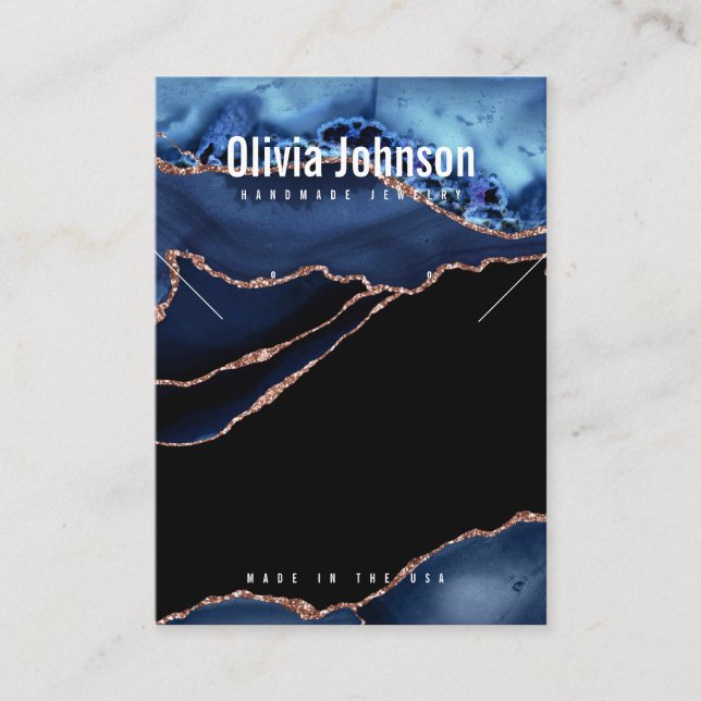 Navy Blue Agate Jewellery Earrings Necklace Displa Business Card (Front)