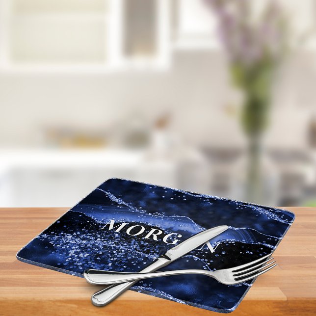 Navy blue agate marble name cutting board (Creator Uploaded)