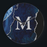 Navy Blue Agate Personalised Monogram Acrylic Large Clock<br><div class="desc">Personalise this Navy Blue Agate Acrylic Wall Clock and add custom text to the design.</div>