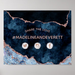Navy Blue Agate Share the Love Wedding Social Sign