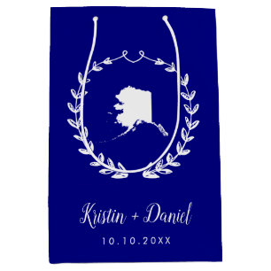 Navy Blue Alaska Map Wedding Welcome Swag Medium Gift Bag