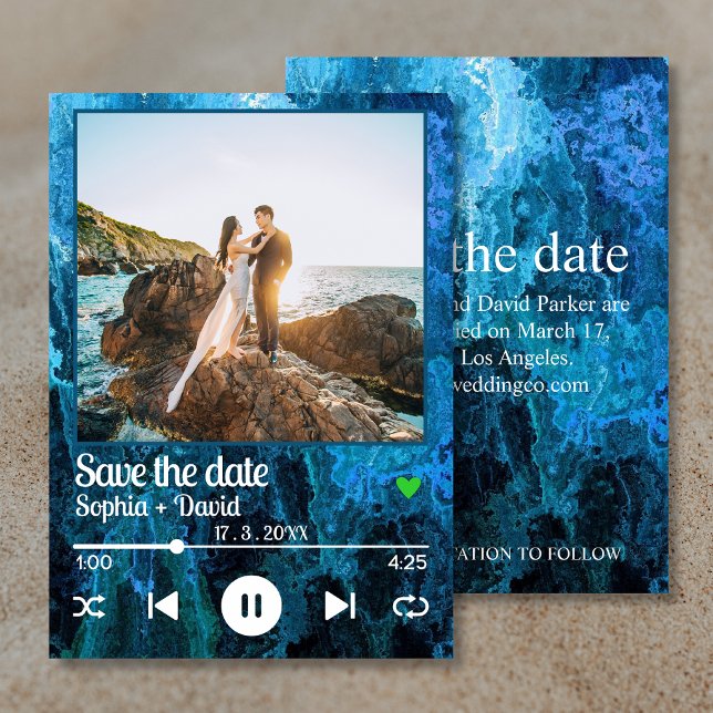Navy Blue Album Cover Music Photo Save the Date Invitation (Creator Uploaded)
