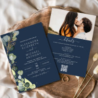 Navy Blue All in One Eucalyptus QR Code Wedding