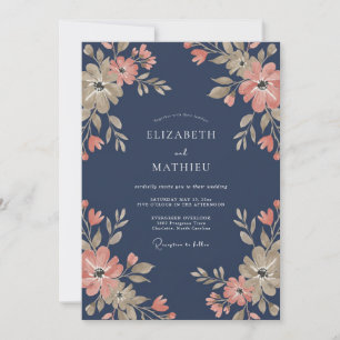 Navy Blue Alluring Spring Wedding Invitation