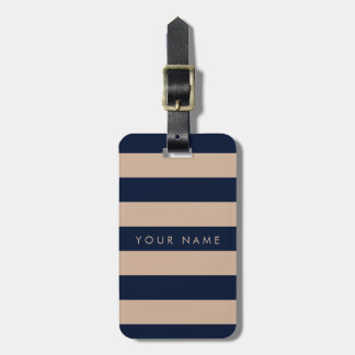 Navy Blue & Almond Striped Personalised Luggage Tag
