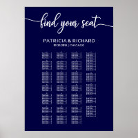 Navy Blue Alphabetical Wedding Seating Chart