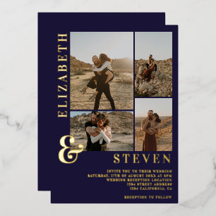 Navy blue ampersand 4 photo grid wedding gold