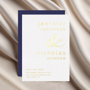 Navy Blue Ampersand Wedding Save The Date Gold