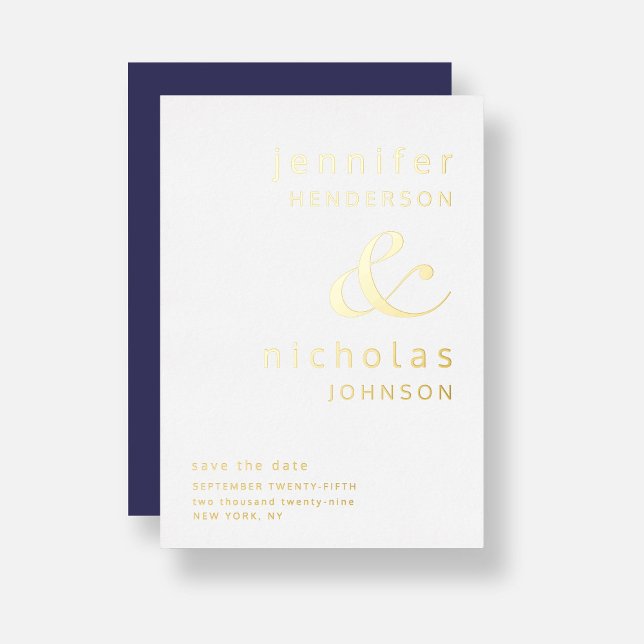 Navy Blue Ampersand Wedding Save The Date Gold (Navy Blue Ampersand Wedding Save The Date Gold Foil Invitation)