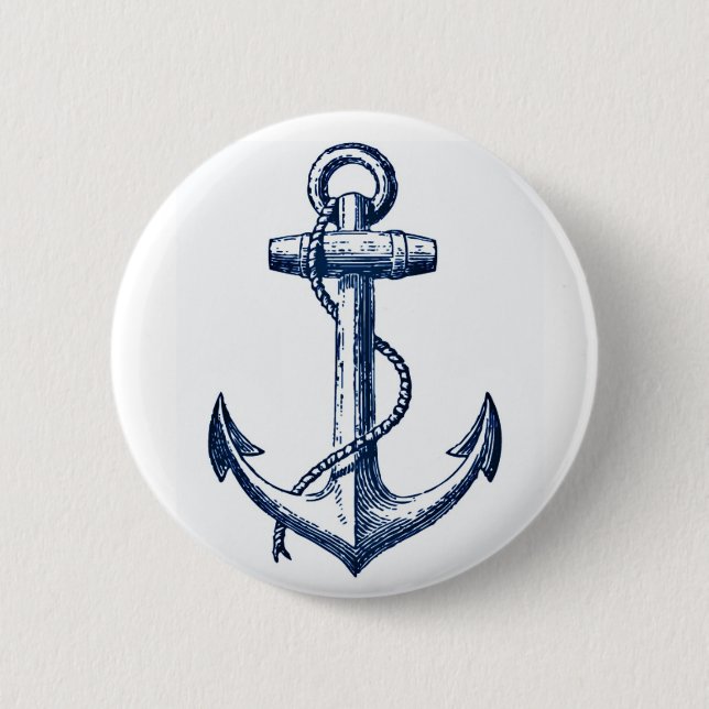 Navy Blue Anchor 6 Cm Round Badge (Front)