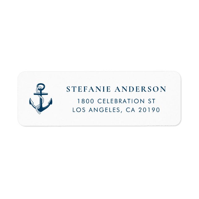 Navy Blue Anchor Accent Nautical Address Label (Front)