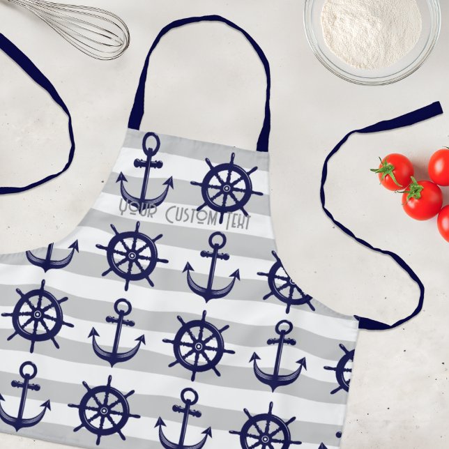 Navy Blue Anchor and Boat Wheel Nautical Apron (Creator Uploaded)