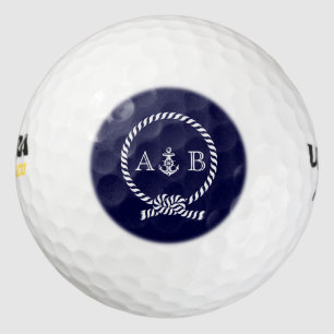 Navy Blue Anchor and Rope Monogram Golf Balls