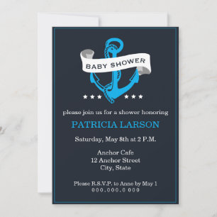Navy Blue Anchor Baby Shower Invitation