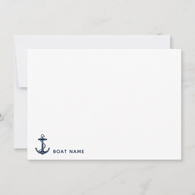 Navy Blue Anchor Boat Name Nautical Custom Thank You Card (Front)