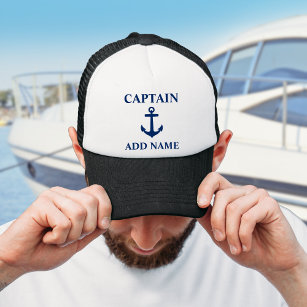 Navy Blue Anchor Captain Add Name or Boat Name Trucker Hat