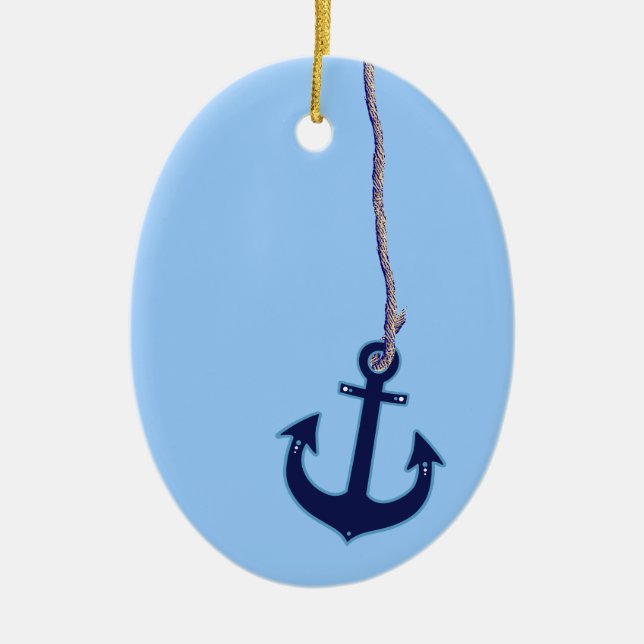 navy blue anchor ceramic tree decoration (Front)