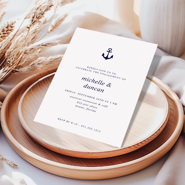 Navy Blue Anchor Classic Nautical Engagement Party Invitation (Creator Uploaded)