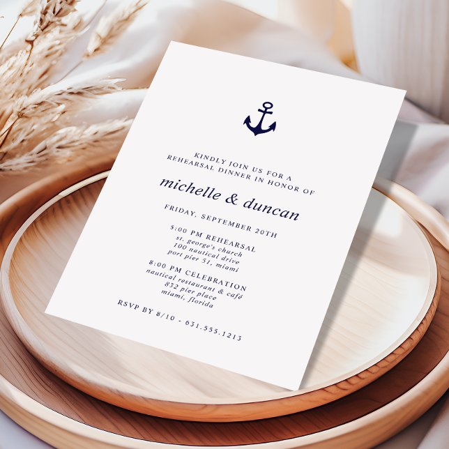 Navy Blue Anchor Classic Nautical reharsal dinner Invitation (Creator Uploaded)