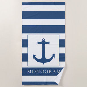 Navy Blue Anchor Custom Monogram Beach Towel