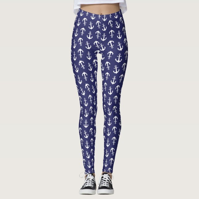 Navy Blue Anchor Leggings (Front)