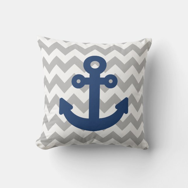 Navy Blue Anchor Light Grey Cushion (Front)