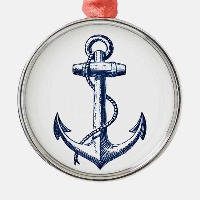 Navy Blue Anchor Metal Tree Decoration (Front)