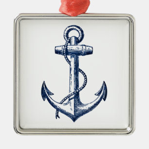 Navy Blue Anchor Metal Tree Decoration