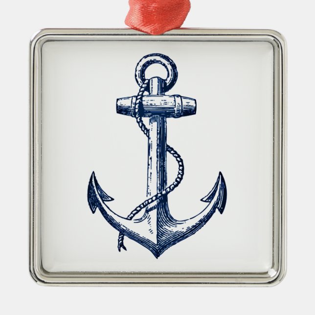 Navy Blue Anchor Metal Tree Decoration (Front)