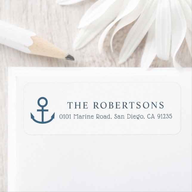 Navy Blue Anchor Minimalist Nautical Address (Insitu)