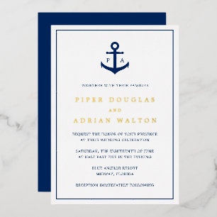 Navy Blue Anchor Monogram Nautical Wedding Gold