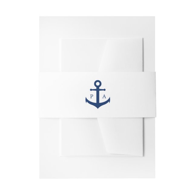 Navy Blue Anchor Monogram Nautical Wedding Invitation Belly Band (Front Example)
